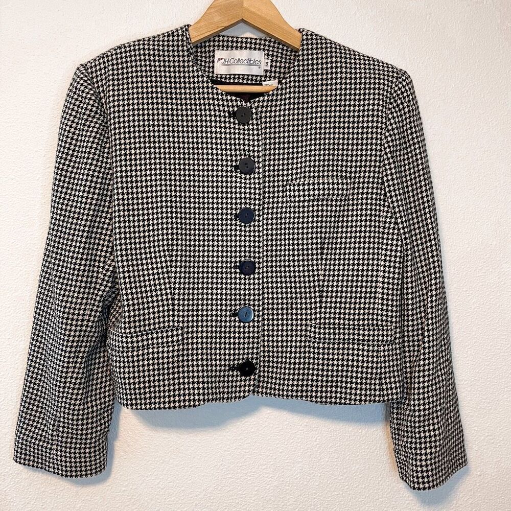 Vintage JH Collectibles Wool Houndstooth Cropped Blazer‎ 14